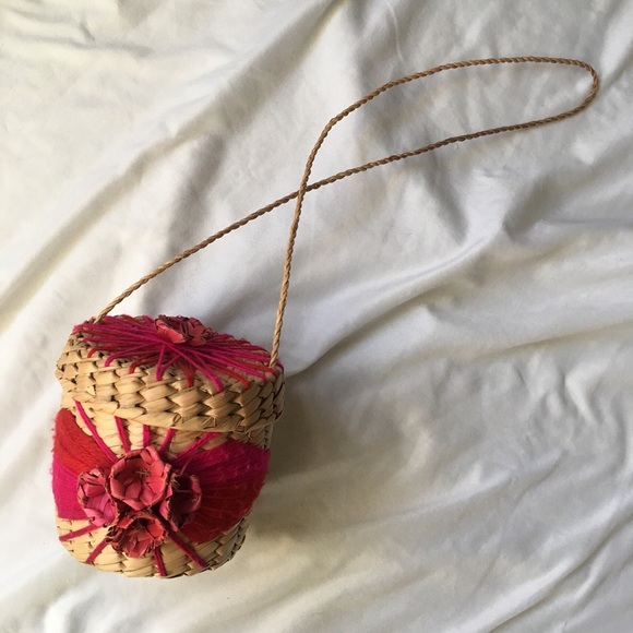 Vtg Woven Raffia Straw Circular Basket Mini Bag - Picture 2 of 7